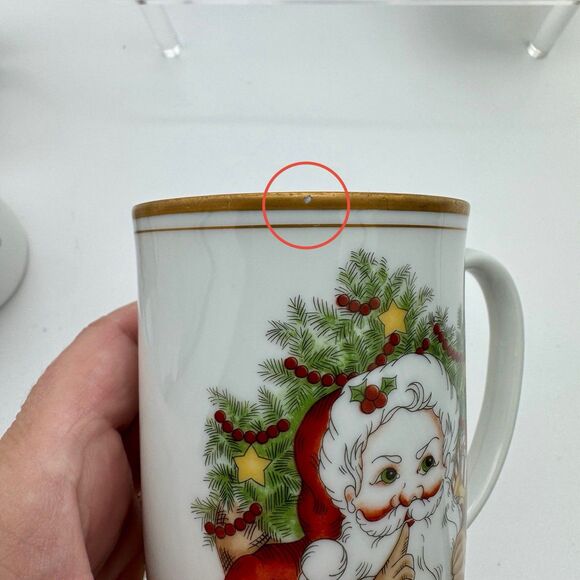 VTG Fitz and Floyd St Nicholas Santa Whisper Set Of 6 Mugs 1978 Gold Candy cane - Picture 9 of 10
